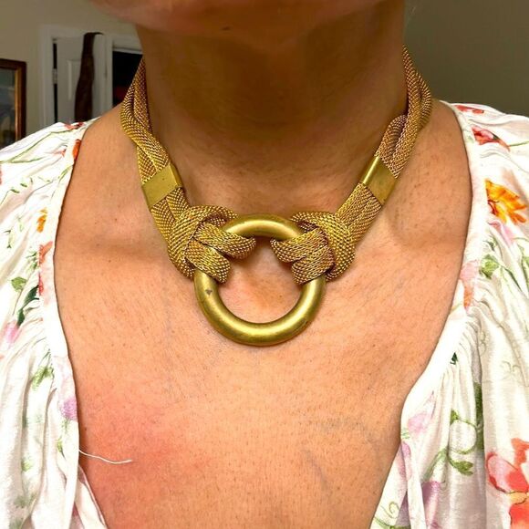 Vintage Modernist Brass Necklace, 1940's - Picture 2 of 5